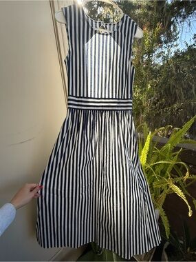 Navy and White Striped Sleeveless Fit-and-Flare Dress